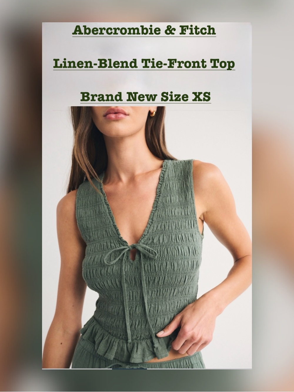 Abercrombie & Fitch Linen Blend Smocked Tie Front Top